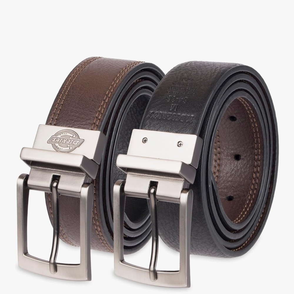 Dickies Reversible Leather black/brown Belt with Silver Buckle size 36